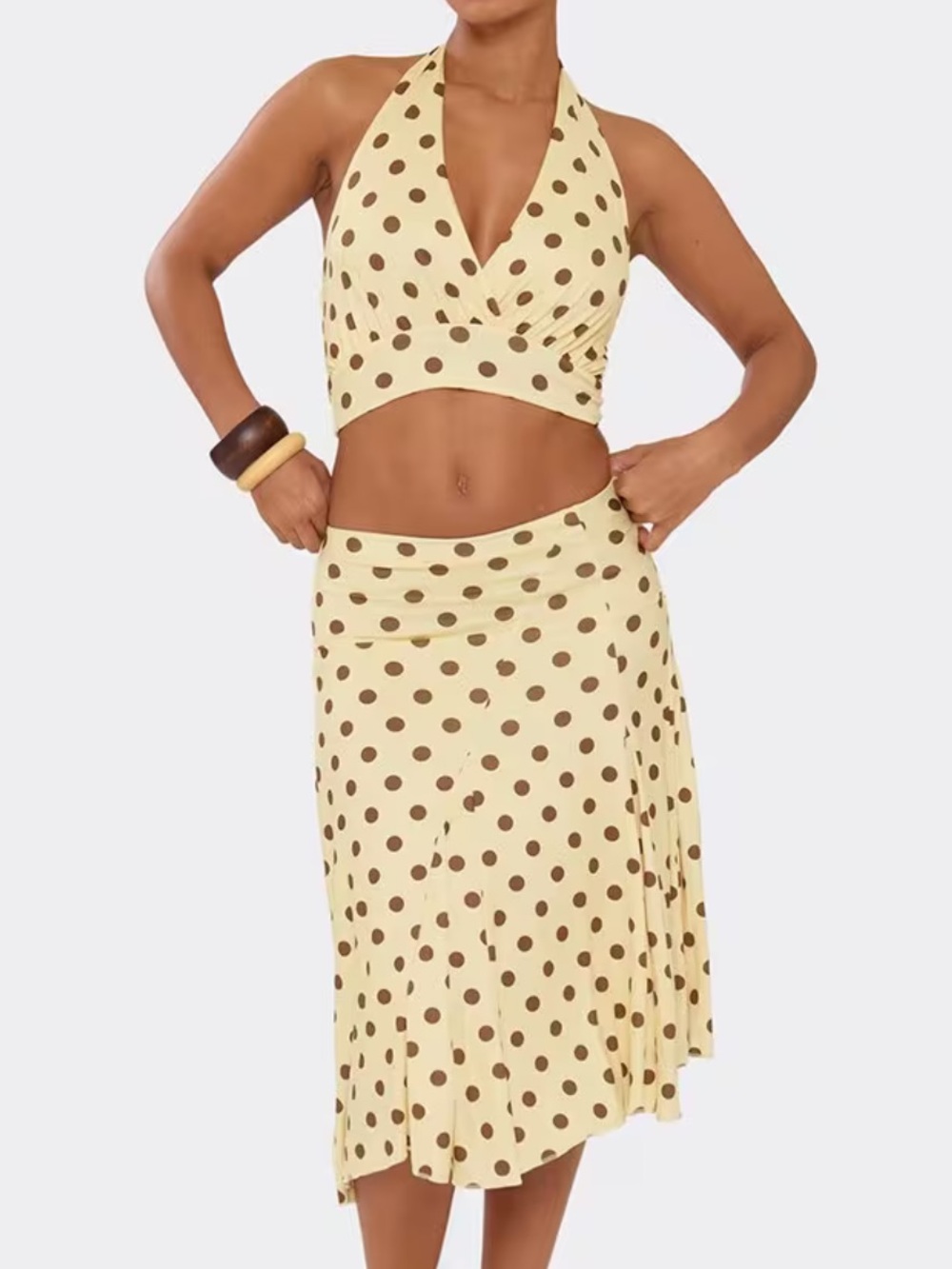 Missy Empire Yellow Polkadot Skirt Set